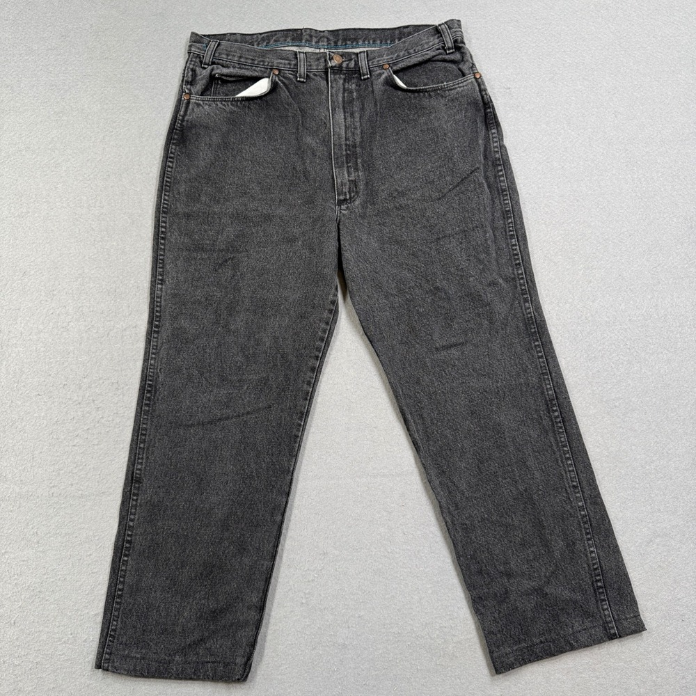 Vintage 90s Wrangler Jeans Mens 38x32 Black Faded Denim Straight Leg Relaxed Fit